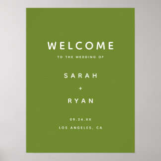 Póster Bienvenida de Boda Minimalista Moderna en Verde Ol