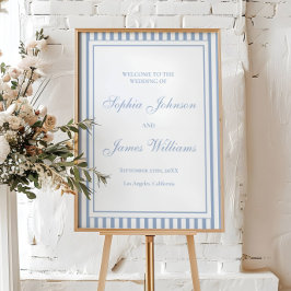 Póster Bienvenida de boda Old Money con franja azul polvo