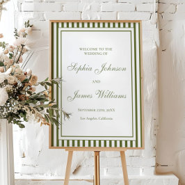 Póster Bienvenida de boda Old Money con franja verde oliv