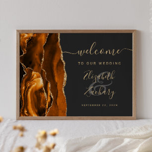 Póster Bienvenida de boda oscura de ágata quemada naranja