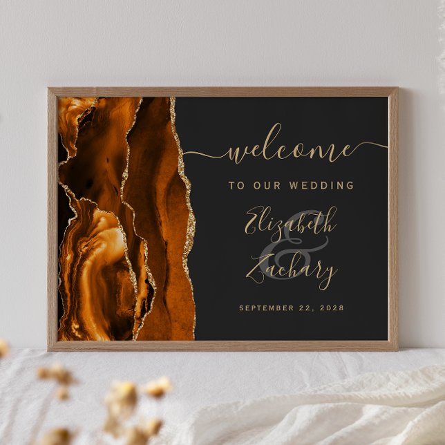 Póster Bienvenida de boda oscura de ágata quemada naranja (Subido por el creador)