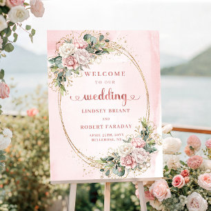 Póster Bienvenida de Boda Rosa Oro Rosa Romántica