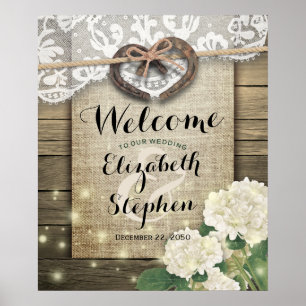 Póster Bienvenida de boda rústica de campo de Hortensia d