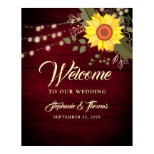Bienvenida de boda rústica de girasol