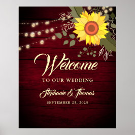 Póster Bienvenida de boda rústica de girasol