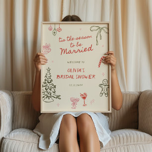 Póster Bienvenida de boda 'Tis The Season' dibujada a man