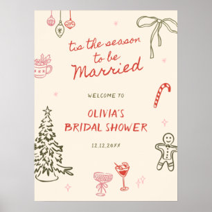 Póster Bienvenida de boda 'Tis The Season' dibujada a man