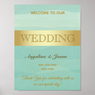 Póster Bienvenida de boda verde menta