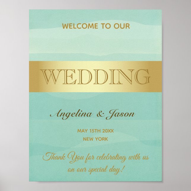Póster Bienvenida de boda verde menta (Frente)