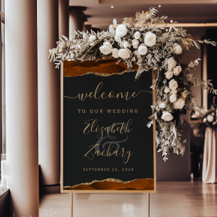 Póster Bienvenida de boda vertical de ágata dorada naranj