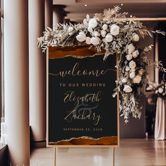 Póster Bienvenida de boda vertical de ágata dorada naranj (Subido por el creador)
