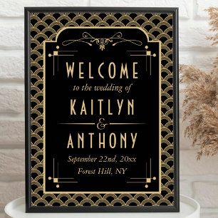 Póster Bienvenida de boda Vintage Art Deco Gatsby de los