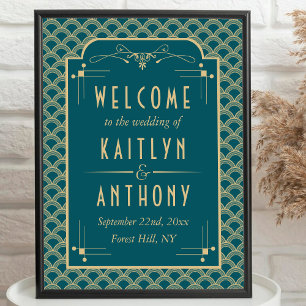 Póster Bienvenida de boda Vintage Art Deco Gatsby de los