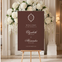 Bienvenida de boda vintage oval crest marrón old m