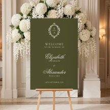Bienvenida de boda vintage oval crest verde antigu
