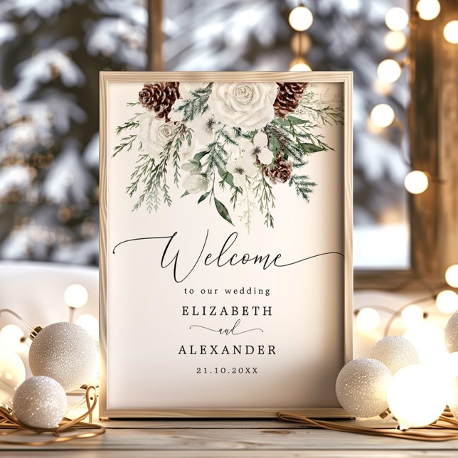 Póster Bienvenida de bodas evergreen en invierno (Subido por el creador)