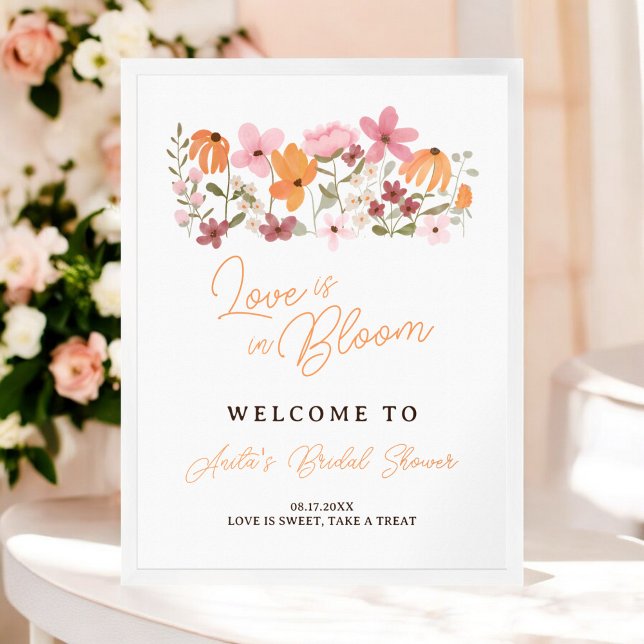 Póster bienvenida de boho meadow wildflower novia con duc (boho meadow wildflower bridal shower welcome poster)