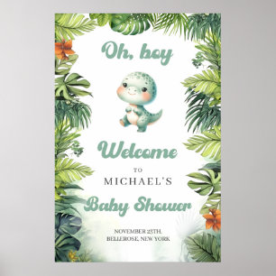Póster Bienvenida de canto acuático bebé dinosaurio retro