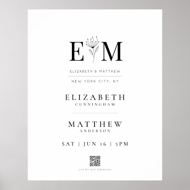 Póster Bienvenida de código QR elegante boda moderno Foli (Frente)