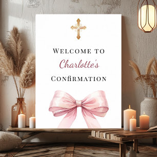 Póster Bienvenida de confirmación con lazo rosa