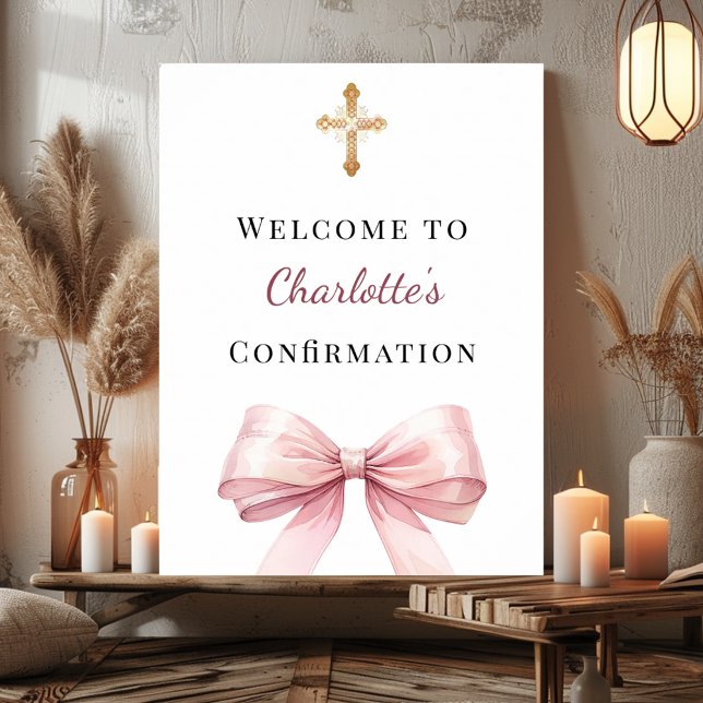 Póster Bienvenida de confirmación con lazo rosa (Subido por el creador)