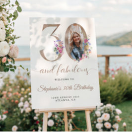 Póster Bienvenida de cumpleaños 30 con foto floral de pri