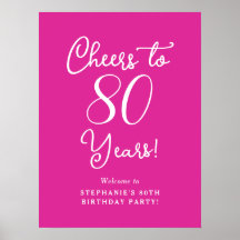 Bienvenida de cumpleaños a 80 años, "Cheers" rosad
