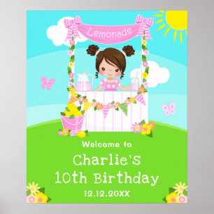 Póster Bienvenida de cumpleaños a Chica de pelo marrón ro