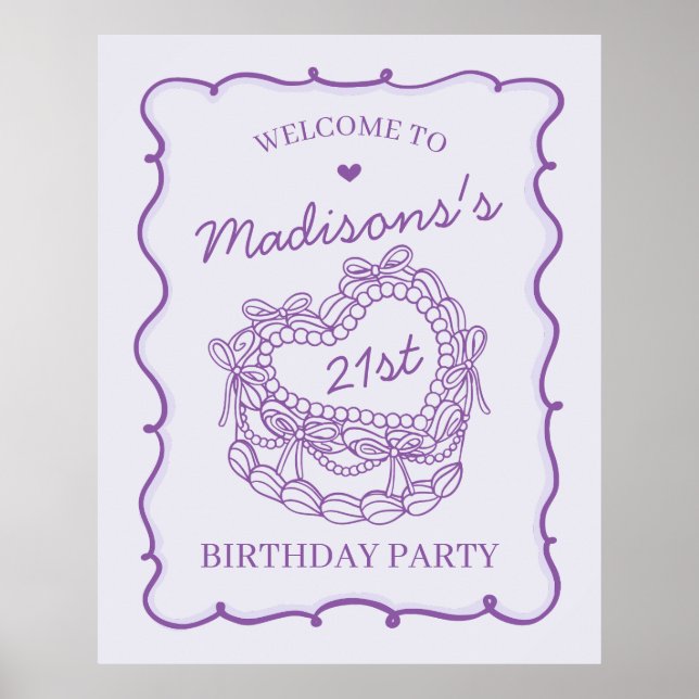 Póster Bienvenida de cumpleaños a la Coquette Cake Purple (Frente)