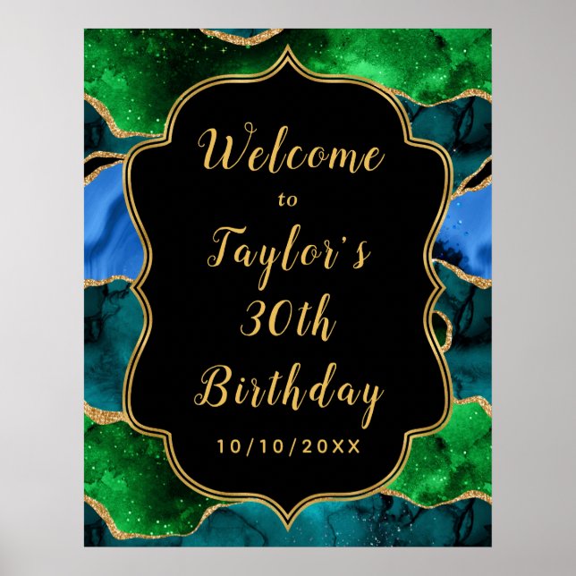 Póster Bienvenida de cumpleaños a la familia pavo real az (Frente)