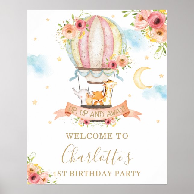 Póster Bienvenida de cumpleaños a los animales de globo a (Frente)