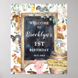Póster Bienvenida de cumpleaños a los animales de granja 