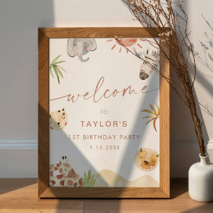 Póster Bienvenida de cumpleaños a los animales de la selv
