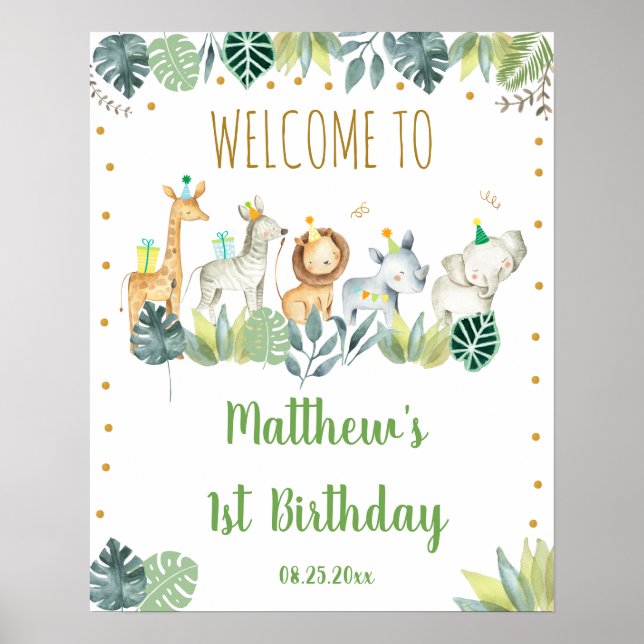 Póster Bienvenida de cumpleaños a los animales Fiestas de (Frente)