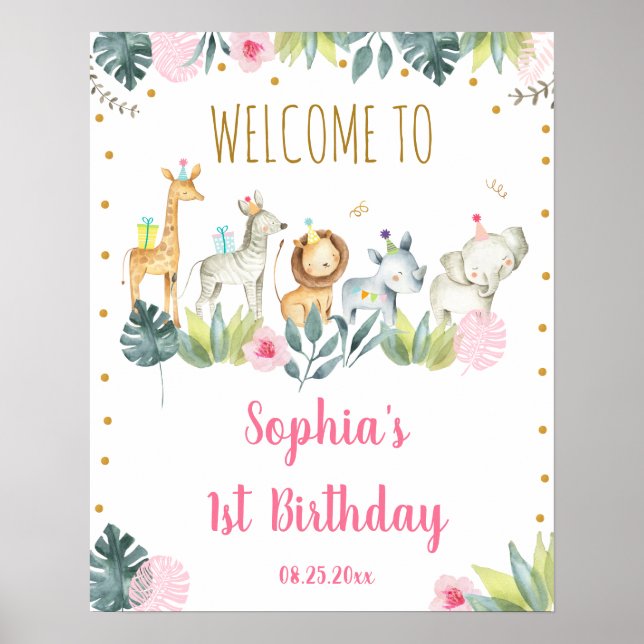 Póster Bienvenida de cumpleaños a los animales Fiestas de (Frente)