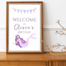 Póster Bienvenida de cumpleaños a los Chicas morados rosa