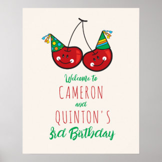 Póster Bienvenida de cumpleaños a los niños gemelos fiest