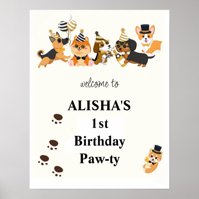 Póster Bienvenida de cumpleaños a los perros Mascotas de  (Frente)