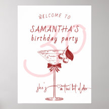 Bienvenida de cumpleaños Bow Cherry Martini, un po