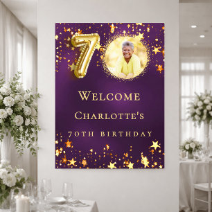 Póster Bienvenida de cumpleaños con estrellas doradas y p