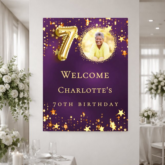 Póster Bienvenida de cumpleaños con estrellas doradas y p (Subido por el creador)