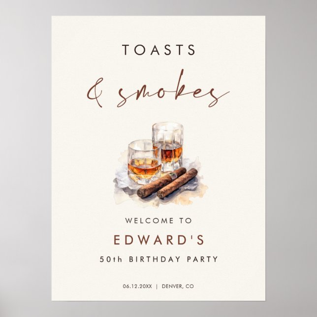 Póster Bienvenida de cumpleaños con Whisky y Puros: Brind (Frente)