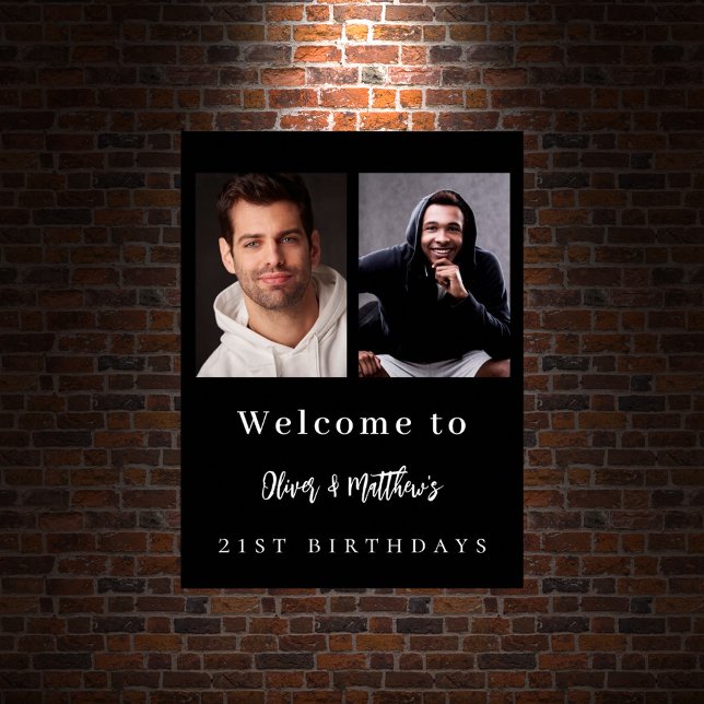 Póster bienvenida de cumpleaños de amigos blancos negros  (Subido por el creador)