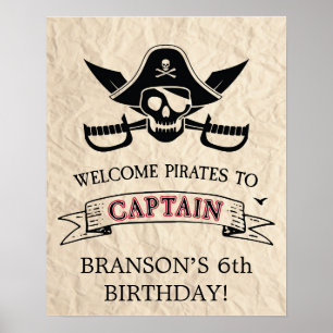 Póster Bienvenida de cumpleaños de barco pirata tradicion