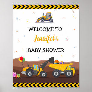 Póster Bienvenida de cumpleaños de bebé para excavador de
