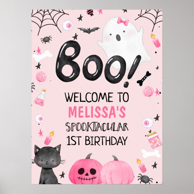 Póster Bienvenida de cumpleaños de Boo Halloween, Chica n (Frente)