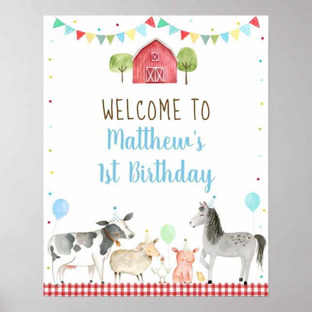 Póster Bienvenida de cumpleaños de Boy Farm Barnyard (Frente)