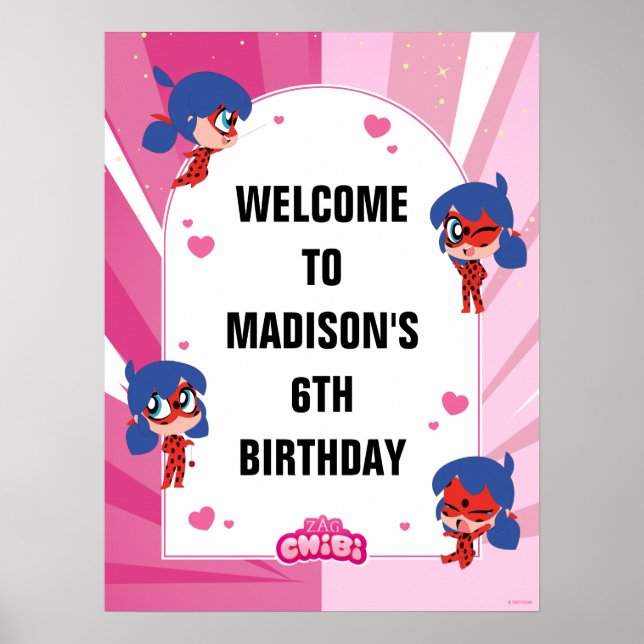 Póster Bienvenida de cumpleaños de Chibi de Ladybug milag (Frente)