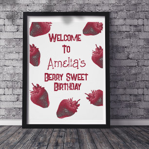 Póster Bienvenida de cumpleaños de fresa personalizada