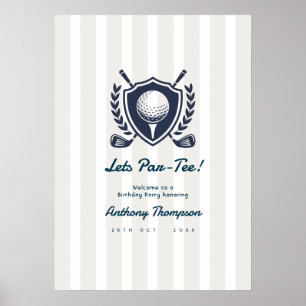 Póster Bienvenida de cumpleaños de golf preppy Navy & Clo